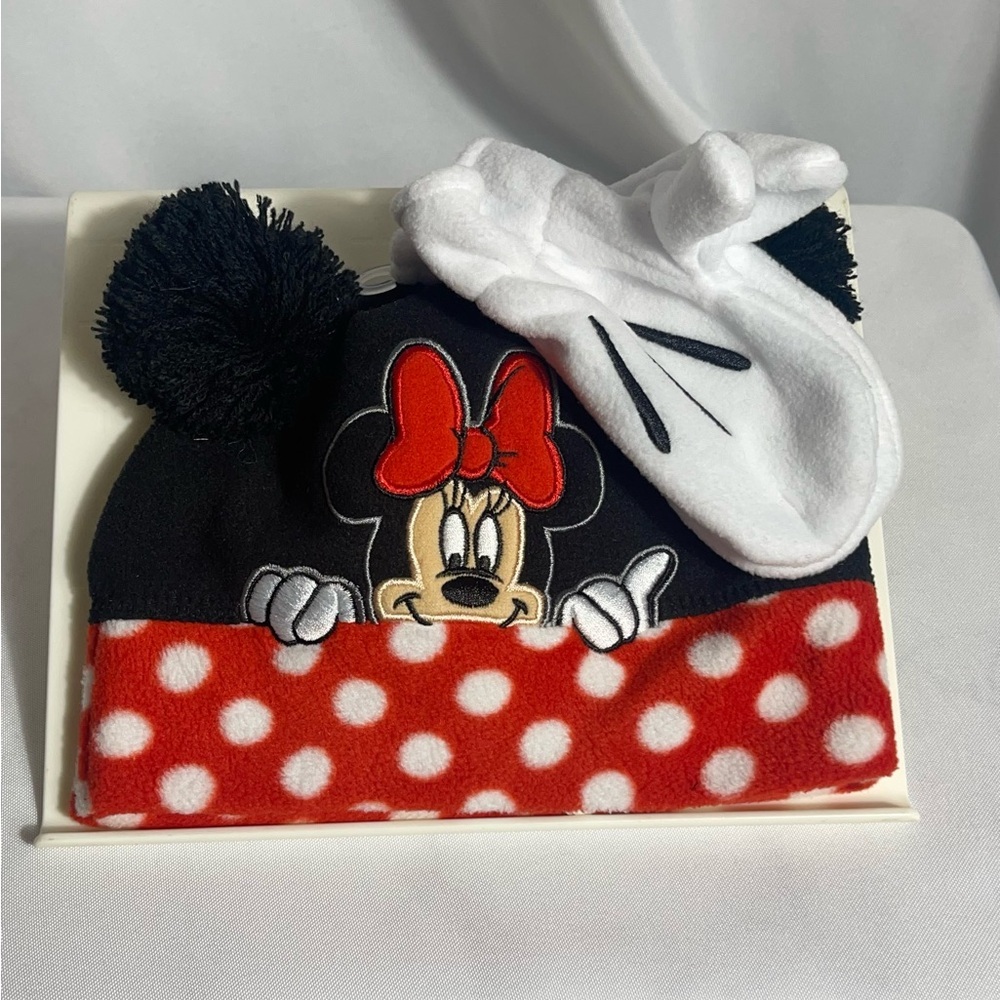 Disney Minnie Mouse Beanie and Gloves Set Toddler Kids NWT Disneyland Item